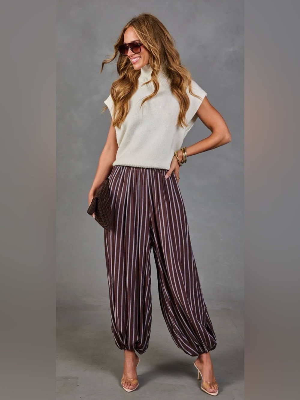 VICI Penny Lane Striped Balloon Harem Pants - Brown Boho - Medium